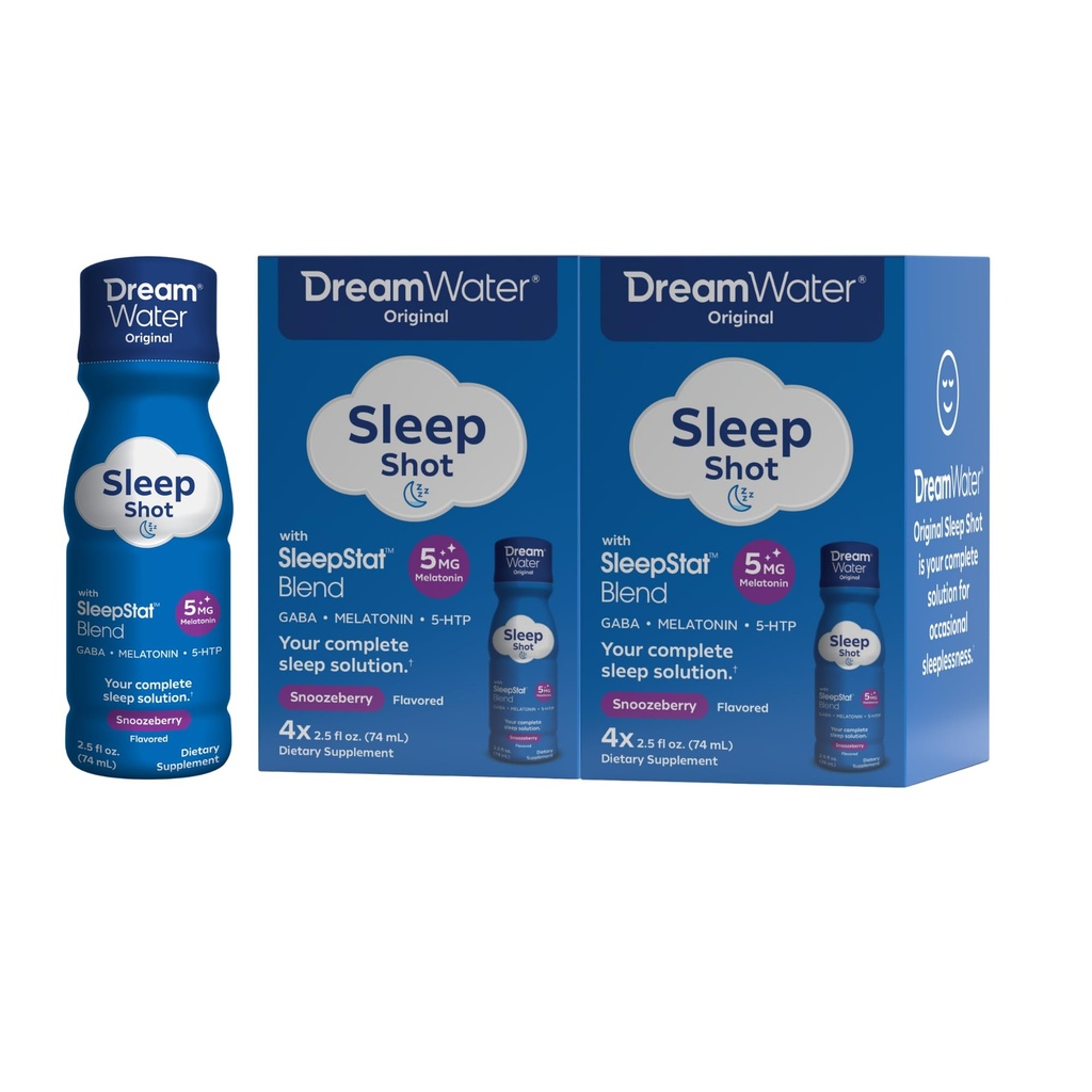Dream Water Sleep Aid Supplement Drink, Melatonin 5mg, GABA, 5-HTP, Zero Sugar, Natural Flavors, No Added Colors, 2.5 oz Liquid Sleep Shots, Snoozeberry, 8-Count