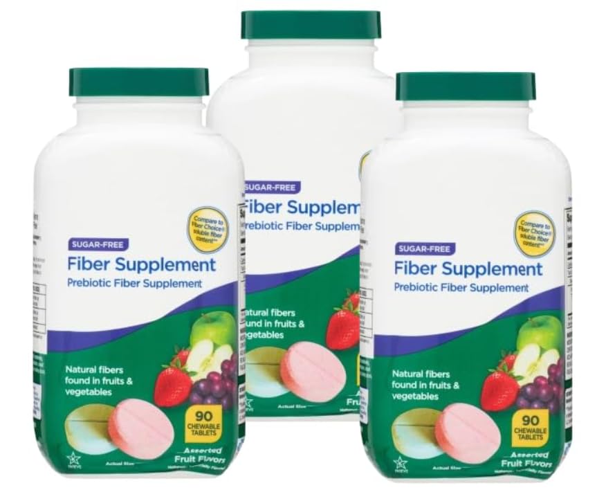Daily Fiber Supplement Chewable Tablets – 90 Count, Sugar-Free Fiber Chews for Women and Men, High Fiber Content, Assorted Fruit Flavors, Chewable Tablets for Adults. (Pack of 3)