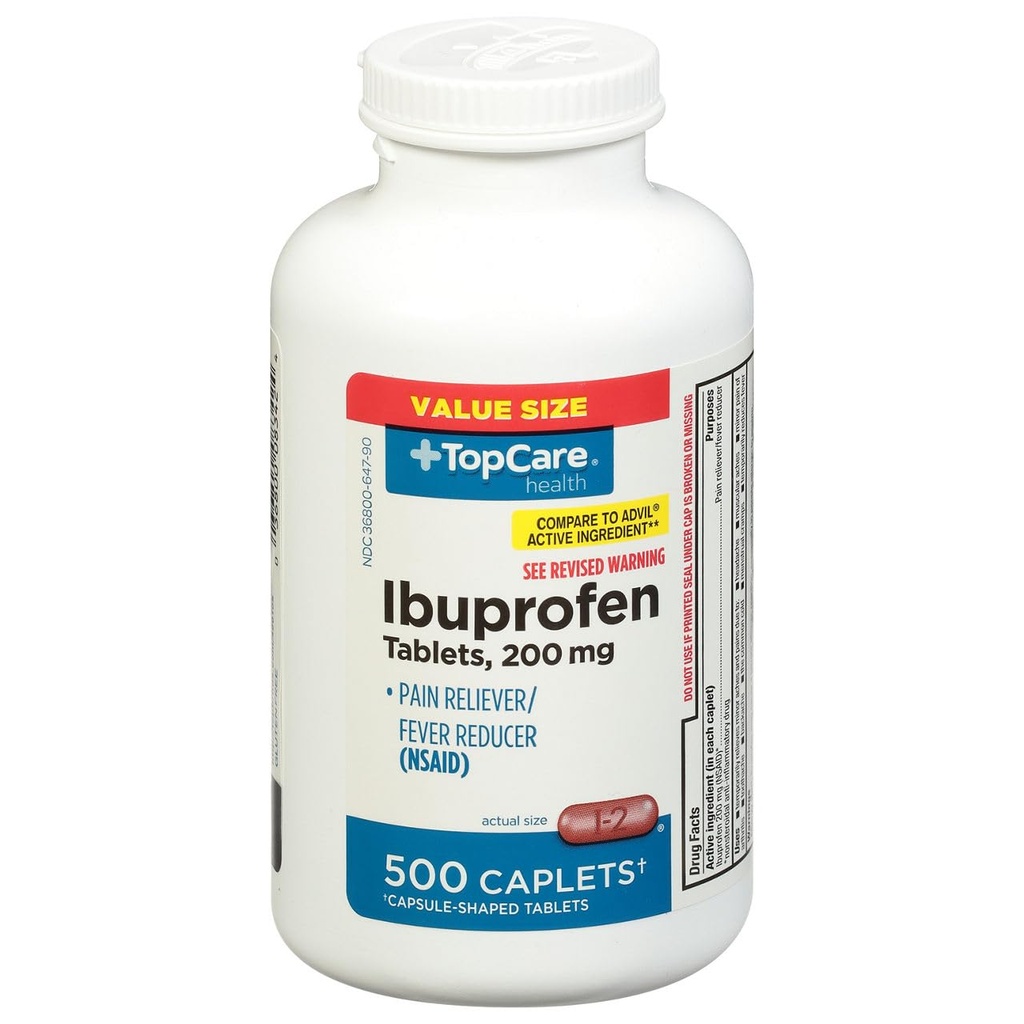 Topcare, 200 Mg Ibuprofen Caplets, 500 Count