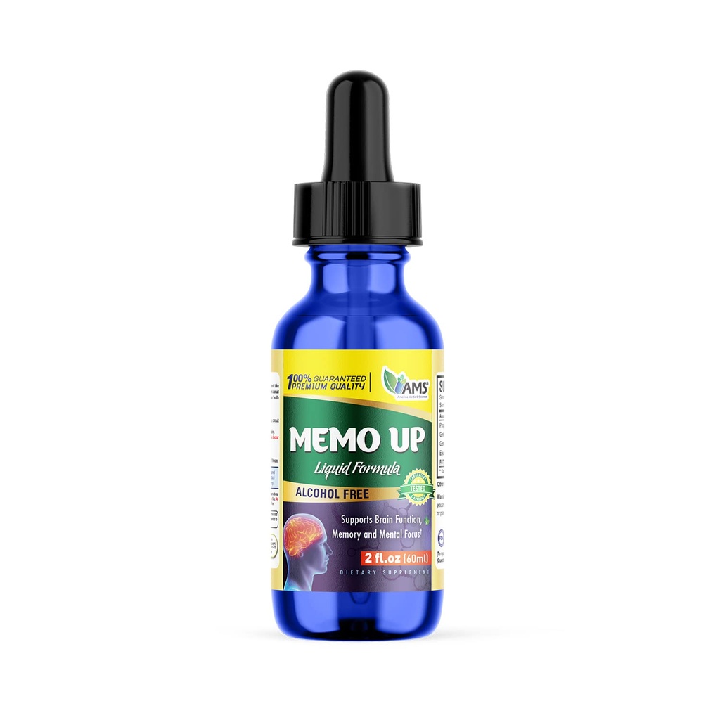 America Medic and Science Memo Up (60 mL) | Liquid Herbal Supplement for Children, Teens, and Adults | Brain Vitamin Drops with Ginkgo Biloba Leaf Extract | Boosts Memory, Focus, and Blood Flow