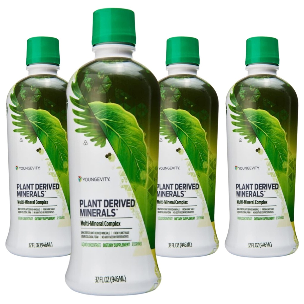 Youngevity Plant Derived Liquid Minerals - 77+ Natural Unaltered Trace Minerals - Colloidal Form Humic Shale - (32 oz Pack of 4)