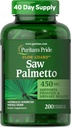 Puritan's Pride Flow GuardTM Saw Palmetto Extract 450mg, φυσικό ολόκληρο βοτανικό παραδοσιακό συμπλήρωμα διατροφής για τους άνδρες Prostate και υποστήριξη υγείας ούρων, 200 κάψουλες ταχείας απελευθέρωσης