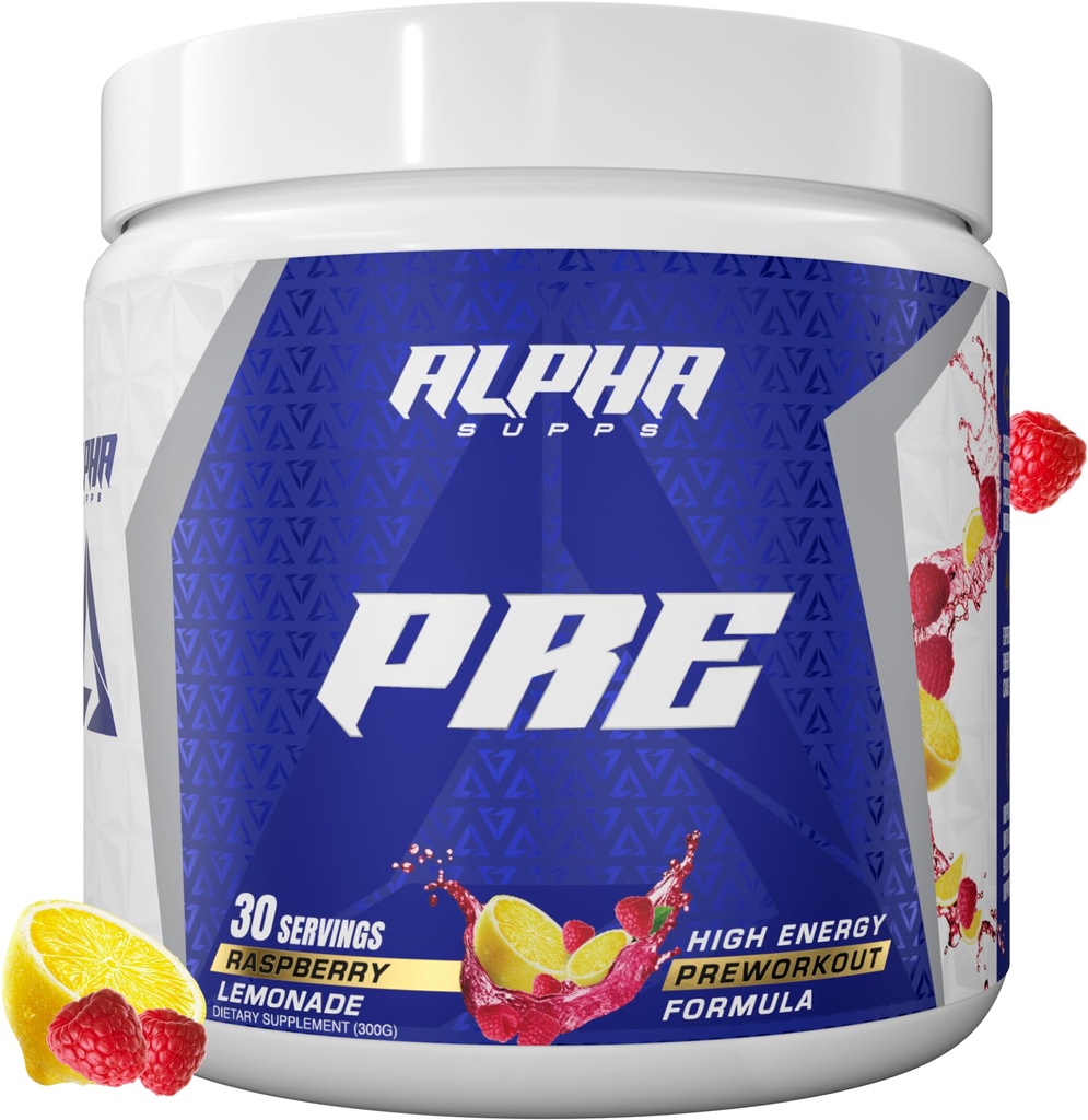 Alpha Supps Pre, Pre-Workout Powder for Men & Women, Back to Basics Preworkout Formula for Fitness & Gym Training Athletes - Boost Energy, Focus & Performance (30 Servings, Raspberry Lemonade)