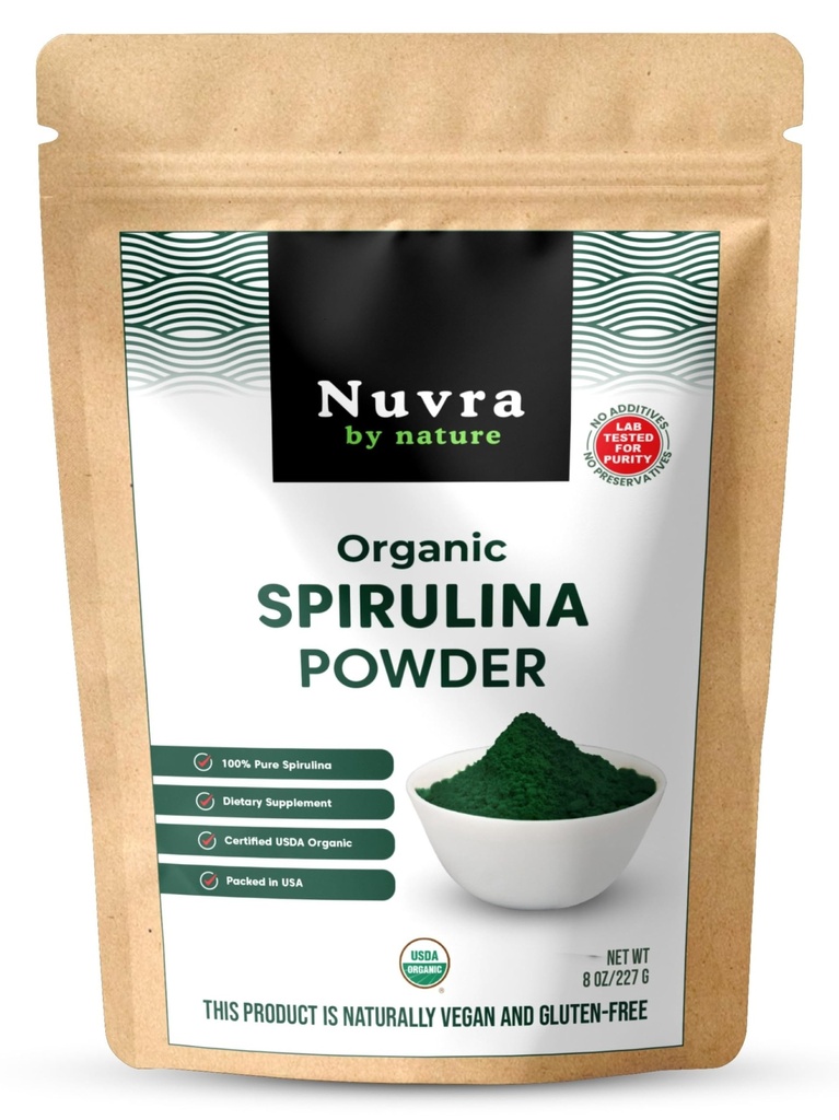 Organic Spirulina Powder Supplement, 8 oz | 100% Pure Spirulina | Blue-Green Algae, Naturally Rich in Vitamins & Minerals | Vegan, Gluten-Free, No Additives, Lab Tested, Packed in USA