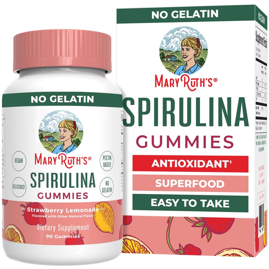 MARYRUTH'S Spirulina Gummies Made with Organic Spirulina | Superfood Gummies for Ages 14+ | Antioxidant | Vegan | Non-GMO | Pectin-Based | Gluten Free | 90 Count