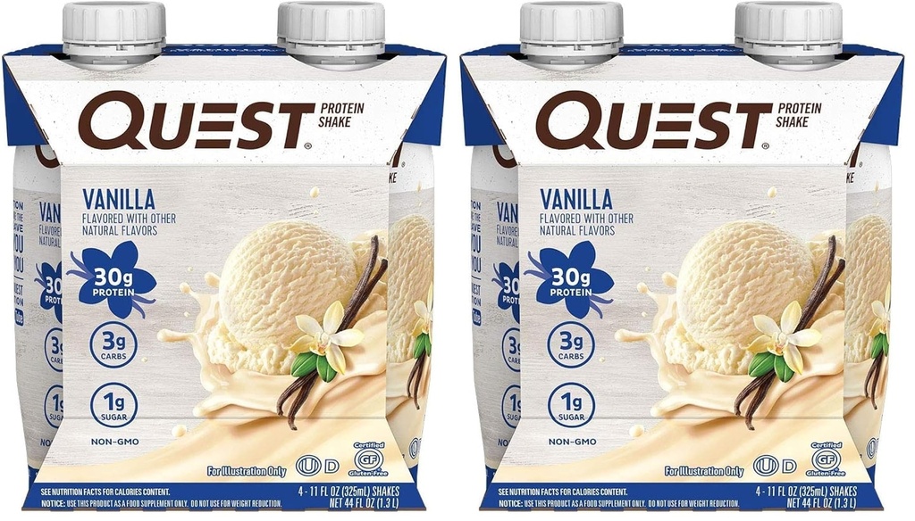 Quest Nutrition Protein Shake, Vanilla, High Protein, Low Carb, Gluten Free, Keto Friendly, 11 Fl. Oz, 4 Count (Pack of 2)