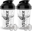 VELOMIX -2 Pack- 20 oz Protein Shaker Bottles for Protein Mixes - 2x Wire Whisk | Leak Proof Shaker Cups for Protein Shakes and Pre Workout | Protein Shaker Bottle Pack (Clear Prime)