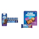 Pure Protein Chocolate Protein Shake 30g Protein, 12 Pack and Pure Protein Chewy Chocolate Chip Bars 20g Protein, Pack of 12