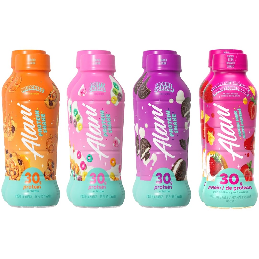 Alani Nu Protein Shake – 4 Flavor Variety – 12 fl oz Bottles – 8-Pack – Ready-to-Drink High Protein Beverage