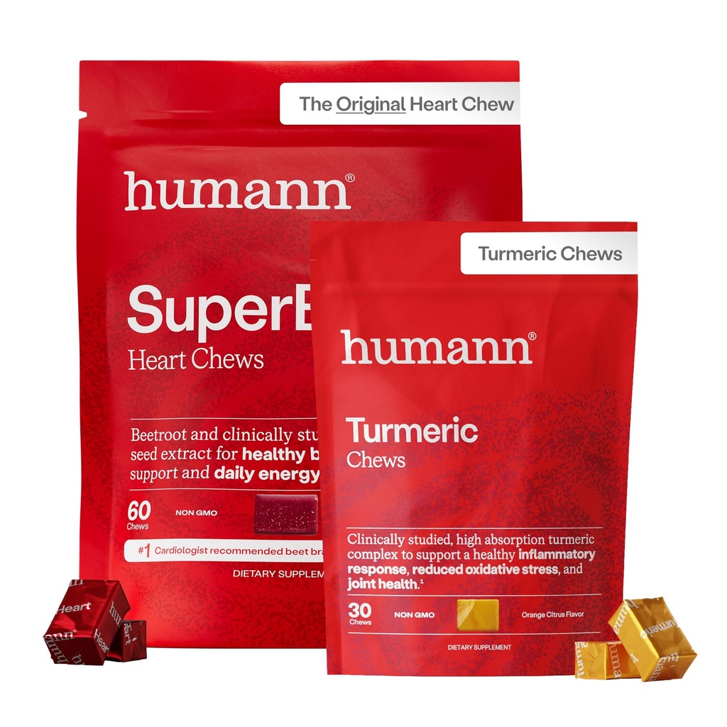 HumanN SuperBeets Heart Chews & Turmeric Chews, Beetroot and Turmeric Supplement, High Absorption Curcumin Complex, Nitric Oxide Support, 90 Count