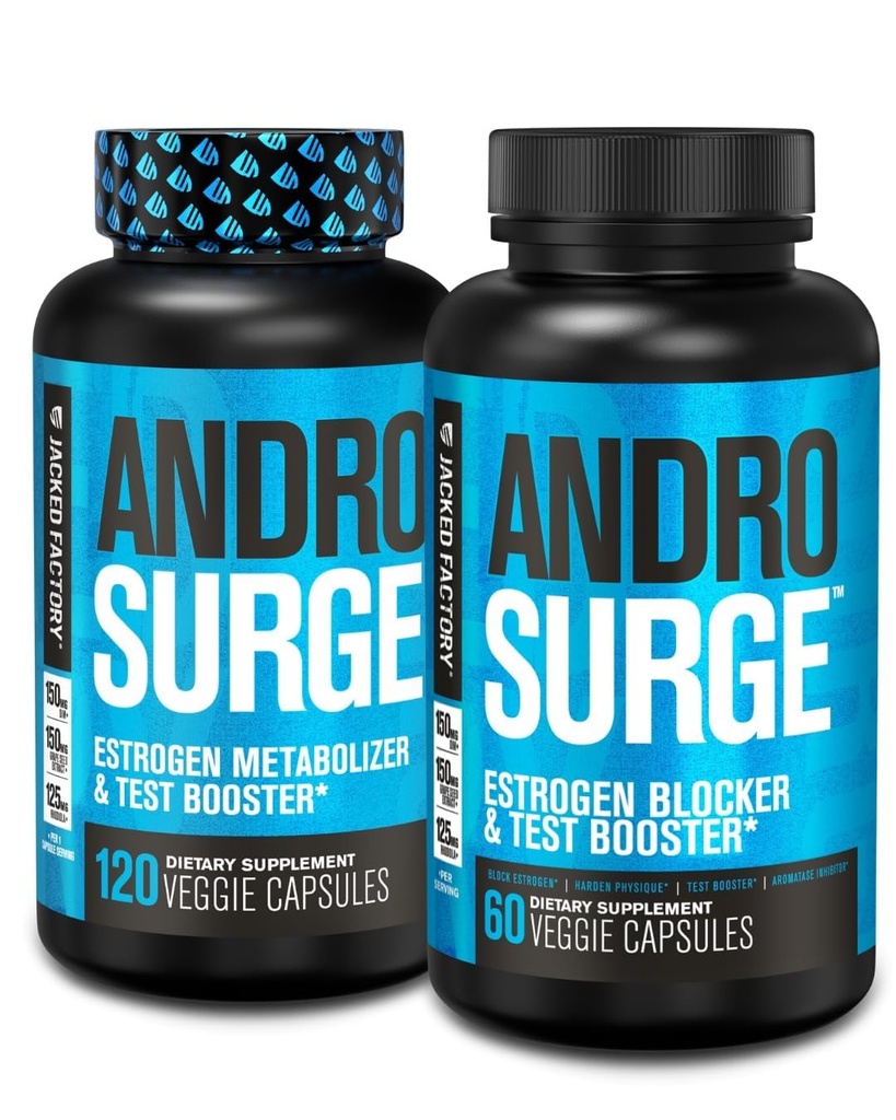 Jacked Factory Androsurge Estrogen Blocker for Men - Natural Testosterone Booster for Men & Estrogen Metabolizer (180 Capsules)