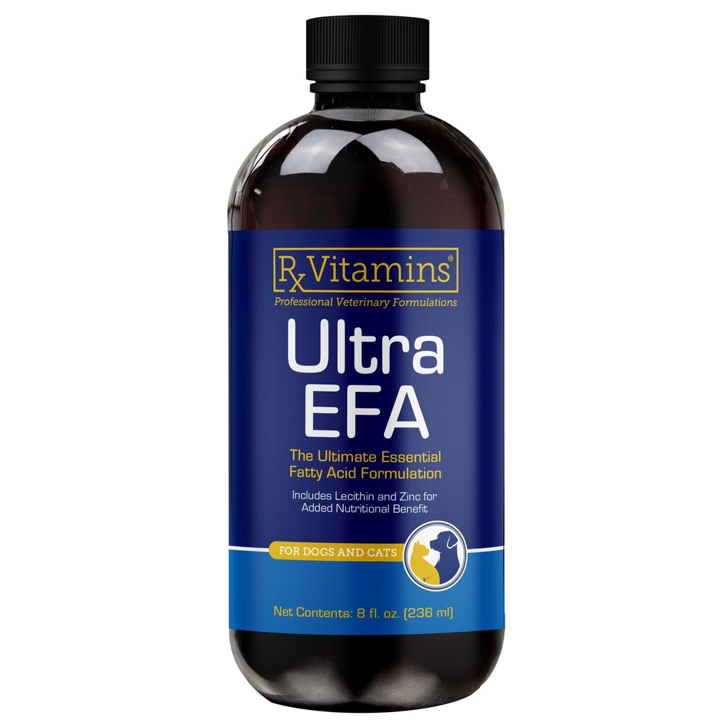 Rx Vitamins Ultra EFA Omega 3 Fish Oil for Dogs & Cats - Προάγει την καρδιά, τον εγκέφαλο, και κοινή υγεία με βιταμίνη Ε, βιοτίνη, και ψευδάργυρο - Υγρό ιχθυέλαιο για Itch Relief, Shedding σκύλου, Coat Health - 8 oz