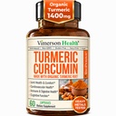 Turmeric Curcumin Supplement – 1400mg Organic Turmeric Curcumin with Black Pepper Extract for Max Absorption – Digestive & Joint Supplements for Men & Women w. Tumeric Extract & Bioperine – 60 Caps