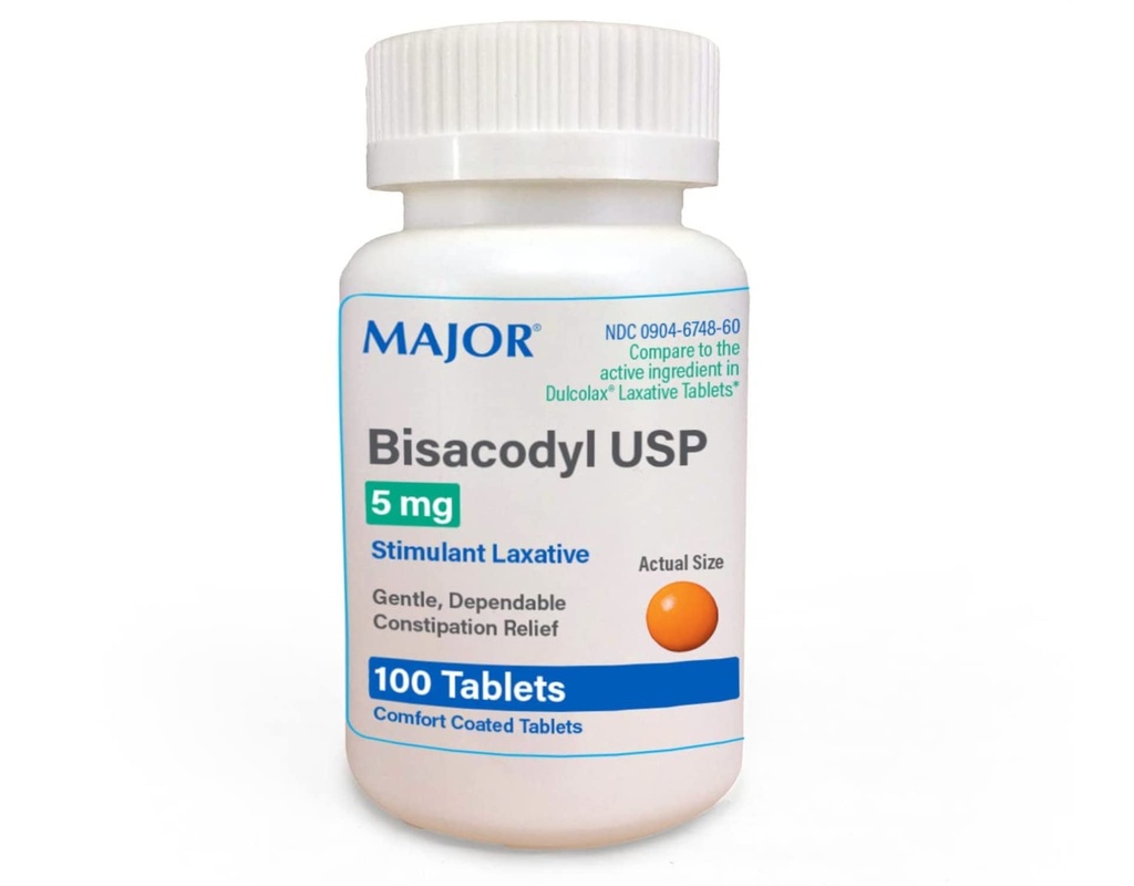 Major Bisacodyl Enteric Coated Tablets, 5mg, 100 Count Per Bottle by MAJOR PHARMACEUTICALS (CS)