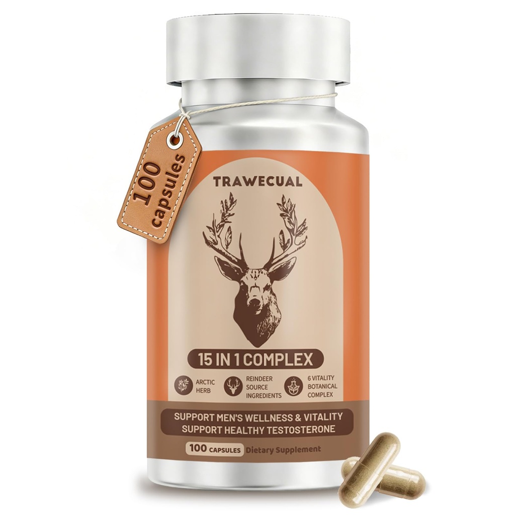 Reindeer Organ Supplement for Men, Arctic Herb & Reindeer Organ Blend, 15-in-1 Formula to Support Energy, Stamina & Daily Wellness, 100 Capsules, 50 Day Supply