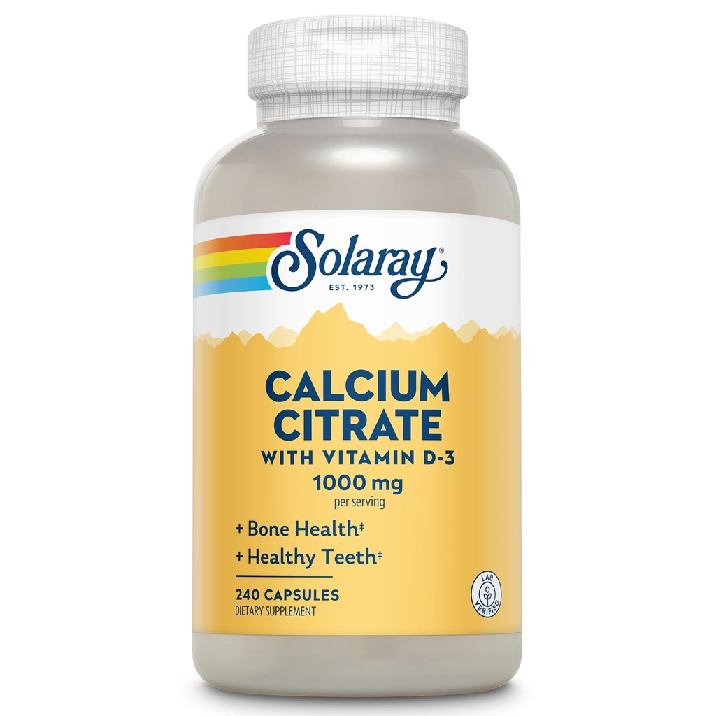 Solaray Calcium Citrate w/Vitamin D3 1000mg, υγιή οστά & δόντια, καρδιά, μυών & νεύρων υποστήριξη, 60 Serv, 240 VegCaps