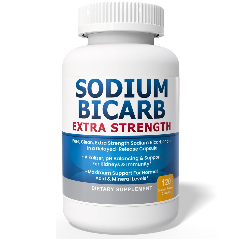 Sodium Bicarbonate Capsules Extra Strength 1300mg Organic Use Sodium Bicarbonate Tablets. Pure Bicarbonate of Soda Strongest Pill of Bicarbonato De Sodio para Tomar Available 120 Sodium Tablets