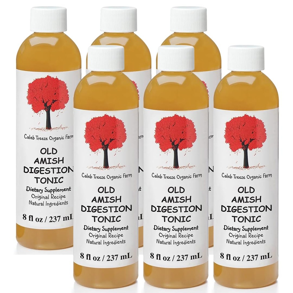 Caleb Treeze Digestion Tonic (Formerly: Stops Acid Reflux) Pack of 6, (8 oz each) – Old Amish Formula | Fast-Acting Natural Digestive Support for Occasional Heartburn, Indigestion and Bloating Relief
