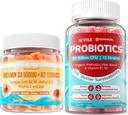 NAVISS Βιταμίνη D3 K2 Gummies + Χωρίς ζάχαρη Προβιοτικά Gummies