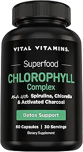 Vital Vitamins Chlorophyl Pills - Αποσμητικό Σώματος - Κατασκευασμένο με Spirulina, Chlorella, Organic Parsley, Mint, & Ενεργό Ανθρακό - Ήττα Odor Φυσικά - για γυναίκες & άνδρες - 60 κάψουλες