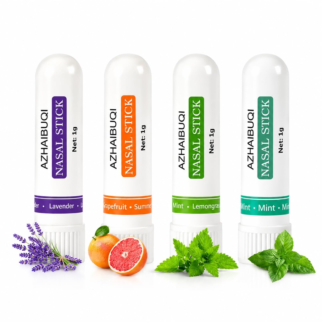 AZHAIBUQI Nasal Stick Boost Energy Set, Nose Inhaler Stick, Better Breathing, Natural Menthol Inhaler (Set of 4)