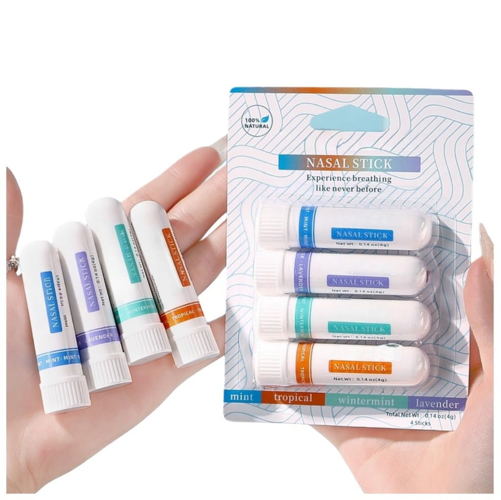 4 Pack Relieving Nasal Congestion Nasal Stick Inhaler Set, Memory Booster Herbal Diffuser, Portable Anti-Aging Nasal Stick Ideal for Women Men Congestion Enjoy Inhalation Fresh Air
