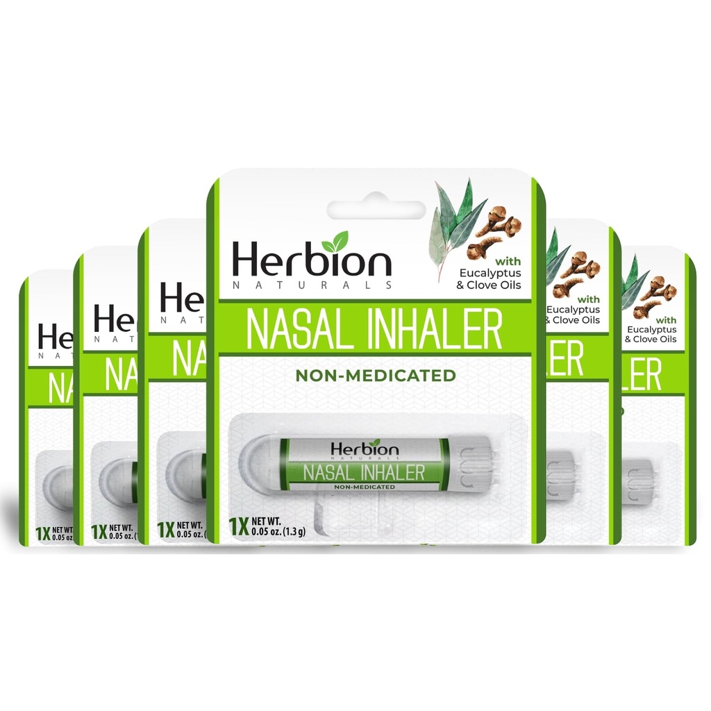 HERBION Naturals Nasal Inhaler Non-Medicated - Relieves Nasal Congestion & Blockage, Sinusitis & Allergic Conditions - 6 Packs