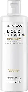 Codeage Liquid Collagen Supplement Vanilla Flavor, Beauty Trim & Glow Liposomal Collagen Peptides, CLA Conjugated Linoleic Acid, Hyaluronic Acid, Vitamin E, Hydrolyzed, Non-GMO, 15.22 fl oz