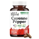 Wild & Organic Cayenne Pepper Capsules 500 mg - Digestive Support - Pure Cayenne Pepper Extract - Capsaicin Supplements - Vegan, No Fillers, Non-GMO - 120 Count