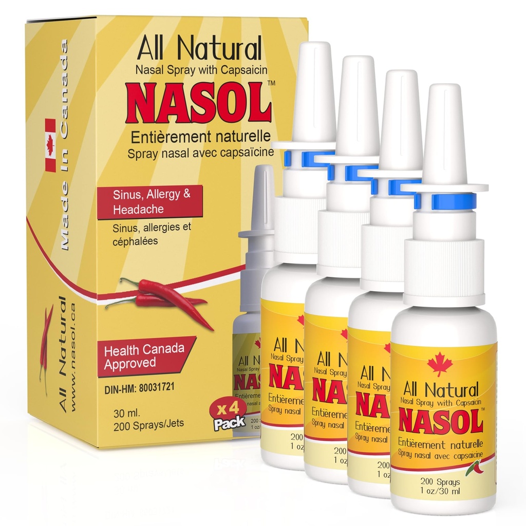 Nasal Capsaicin Nasal Spray 1oz/30 ml [4 Pack] - Natural Sinus Relief Sinus Spray. Relief from Sinus Pressure, Headaches, Nasal and Sinus Congestion; Relief Begins Almost Instantly!