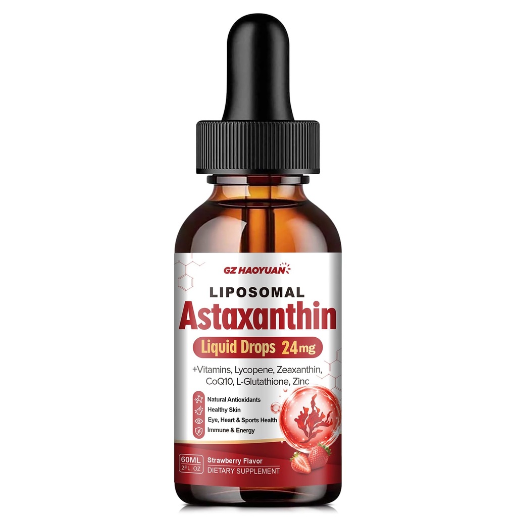 Astaxanthin Supplement Liquid Drops, Advanced 15-in-1 Astaxanthin Antioxidant from Fresh Microalgae Source w. Mct Oil Lycopene Grape Seed Turmeric Vitamin E for Immune Skin Health