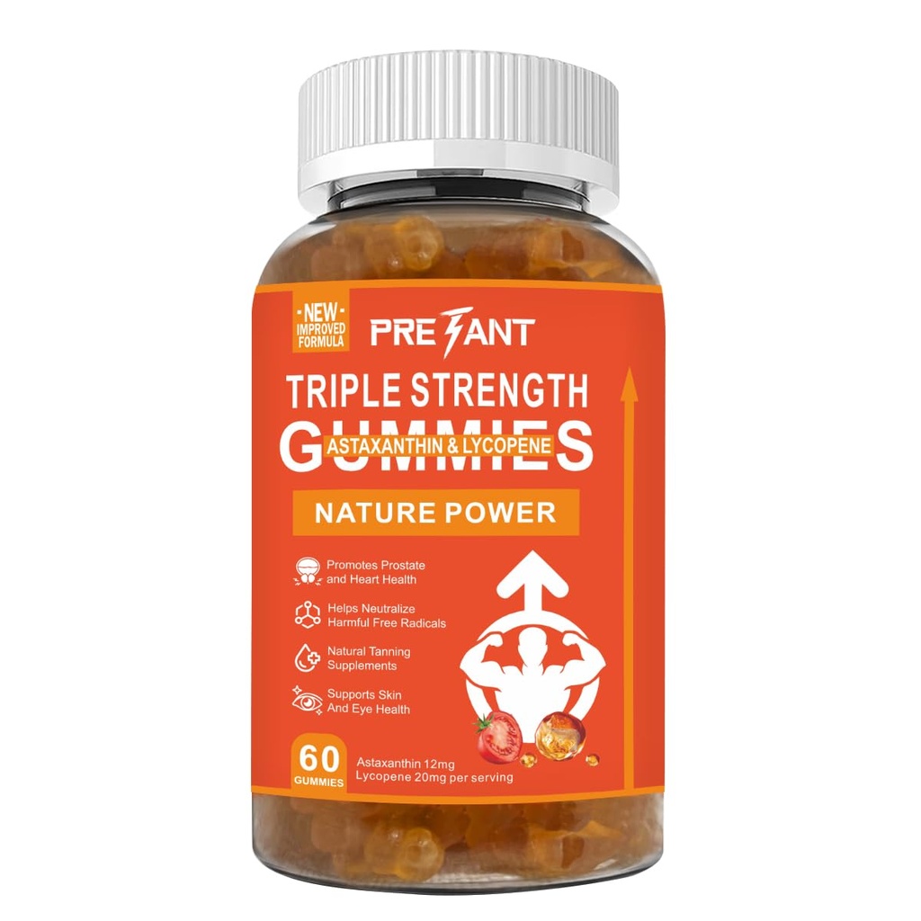 PRETANT- Prostate Health Supplements for Men, Astaxanthin + Lycopene Gummies – Antioxidant Supplement for Prostate & Heart Health, Natural Tanning Supplement, Skin & Eye Support – 30 Servings