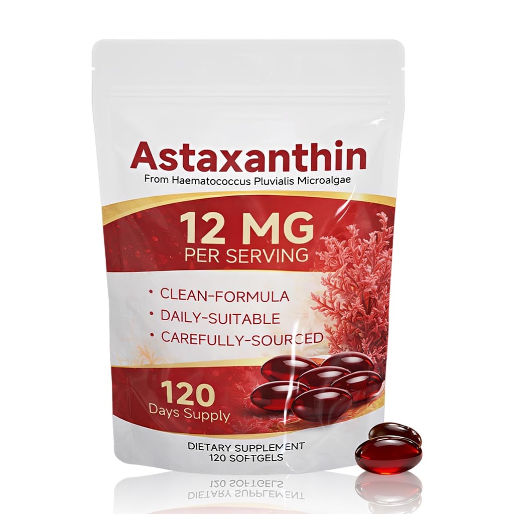 Astaxanthin Supplements 12mg,120 Days Supply,Contains Lycopene,Grape Seed,Vitamin E,& More Supports Eye,Joints,Skin Health,Supports Internal Circulation