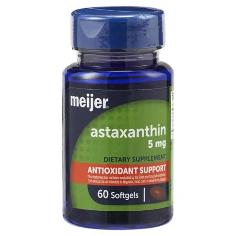 Meijer Astaxanthin 5 mg, Antioxidant Supports Heart, Eyes, Joints, Skin, 60 Veg Softgels 2 Month Supply