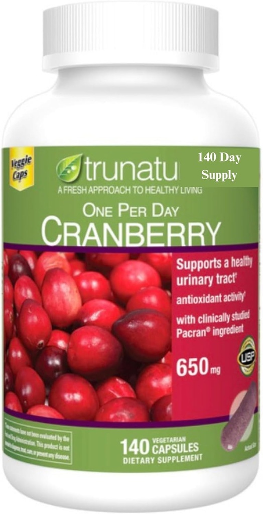 Cranberry Supplement 650 mg, Vegetarian Cranberry Capsules, One Per Day Formula, 140 Capsules