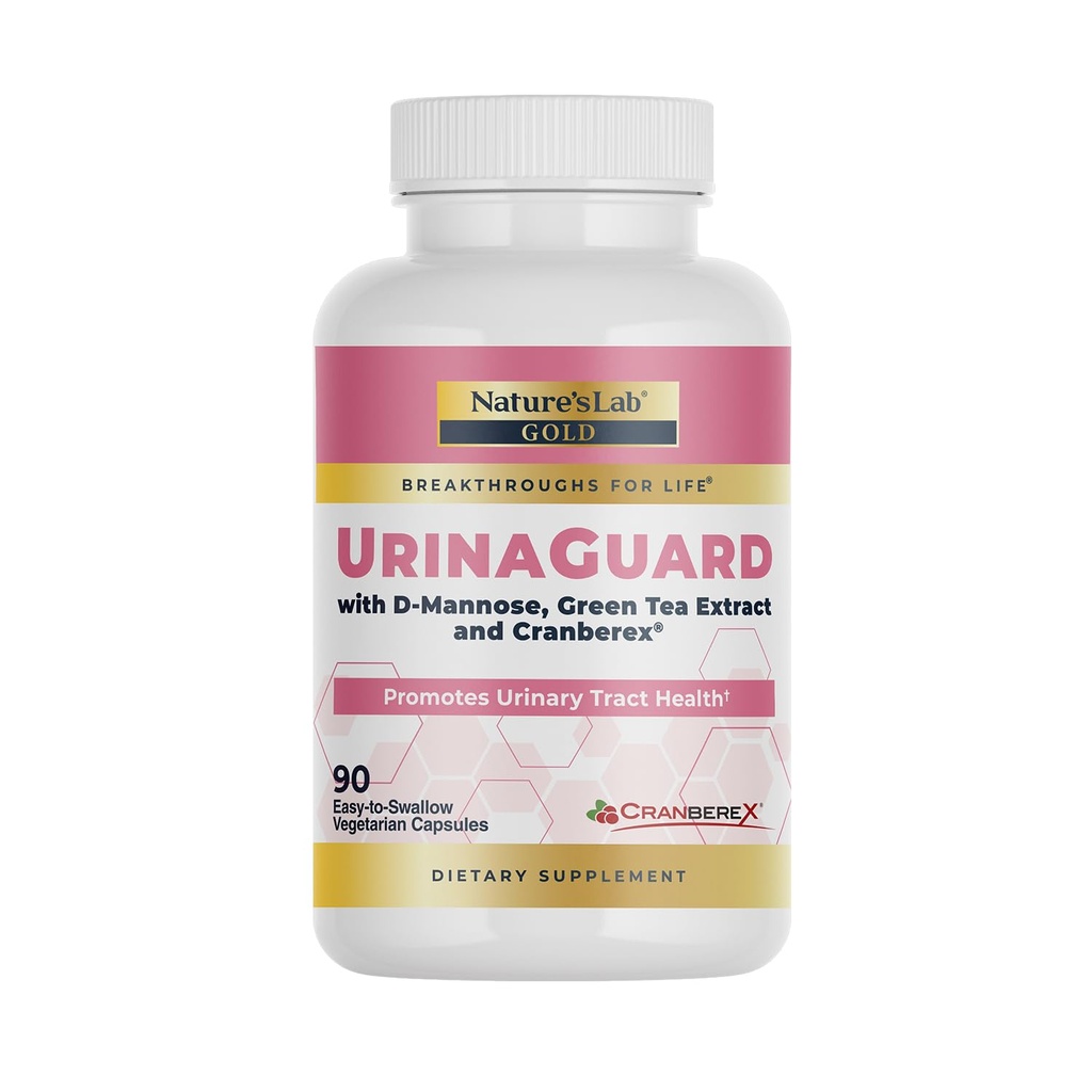 Nature's Lab Gold UrinaGuard - Premium Urinary Tract Support with D-Mannose, Cranberry Extract & Green Tea - 90 Vegetarian Capsules for Women's Bladder Health