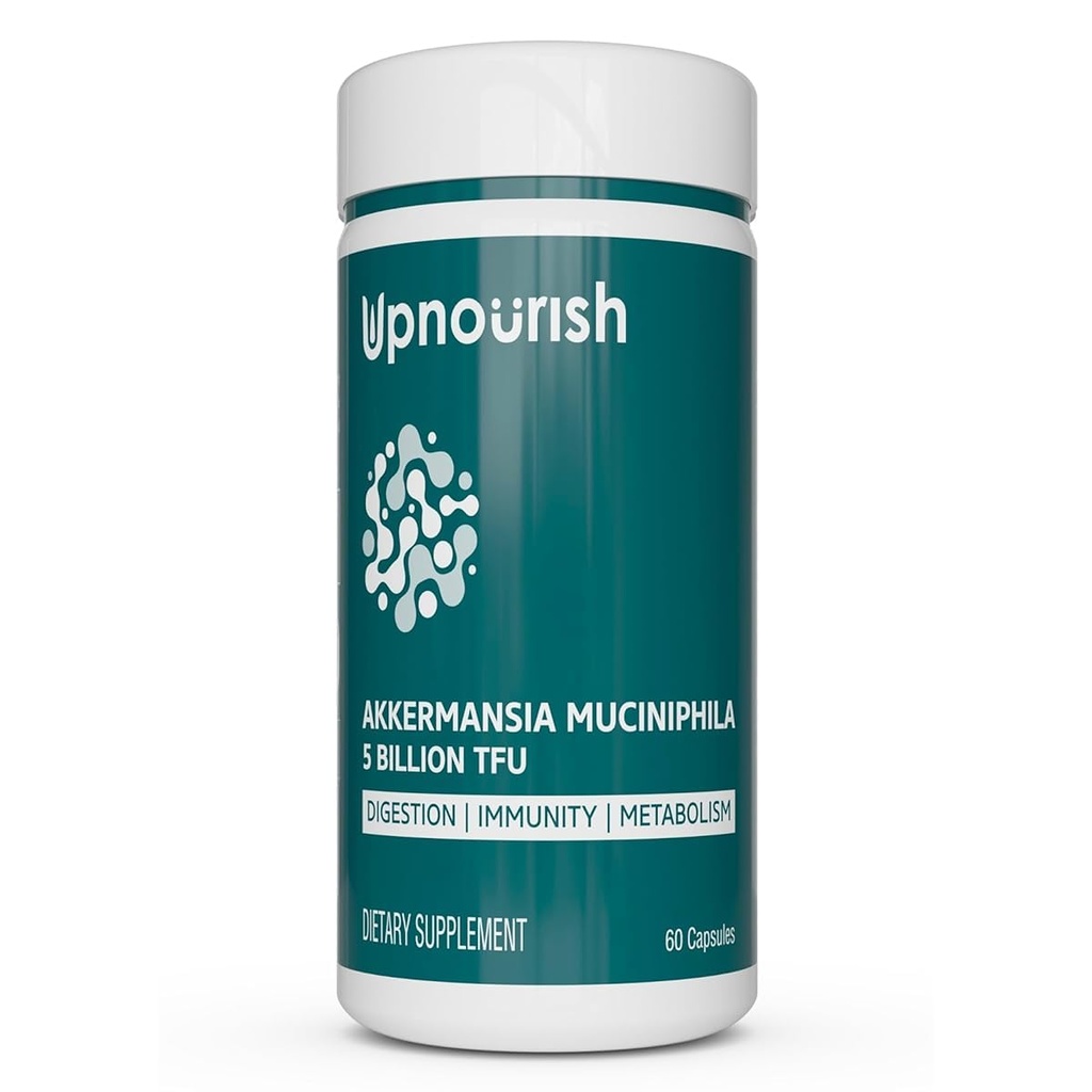 UpNourish Probiotics for GLP-1 Support, 5 δισεκατομμύρια TFU Akkermansia Muciniphila for Digestive Health, Leaky Gut, Ανοσία και Μεταβολική Υγεία, Πρεβιοτικά και Προβιοτικά για γυναίκες και άνδρες, 60 κάψουλες
