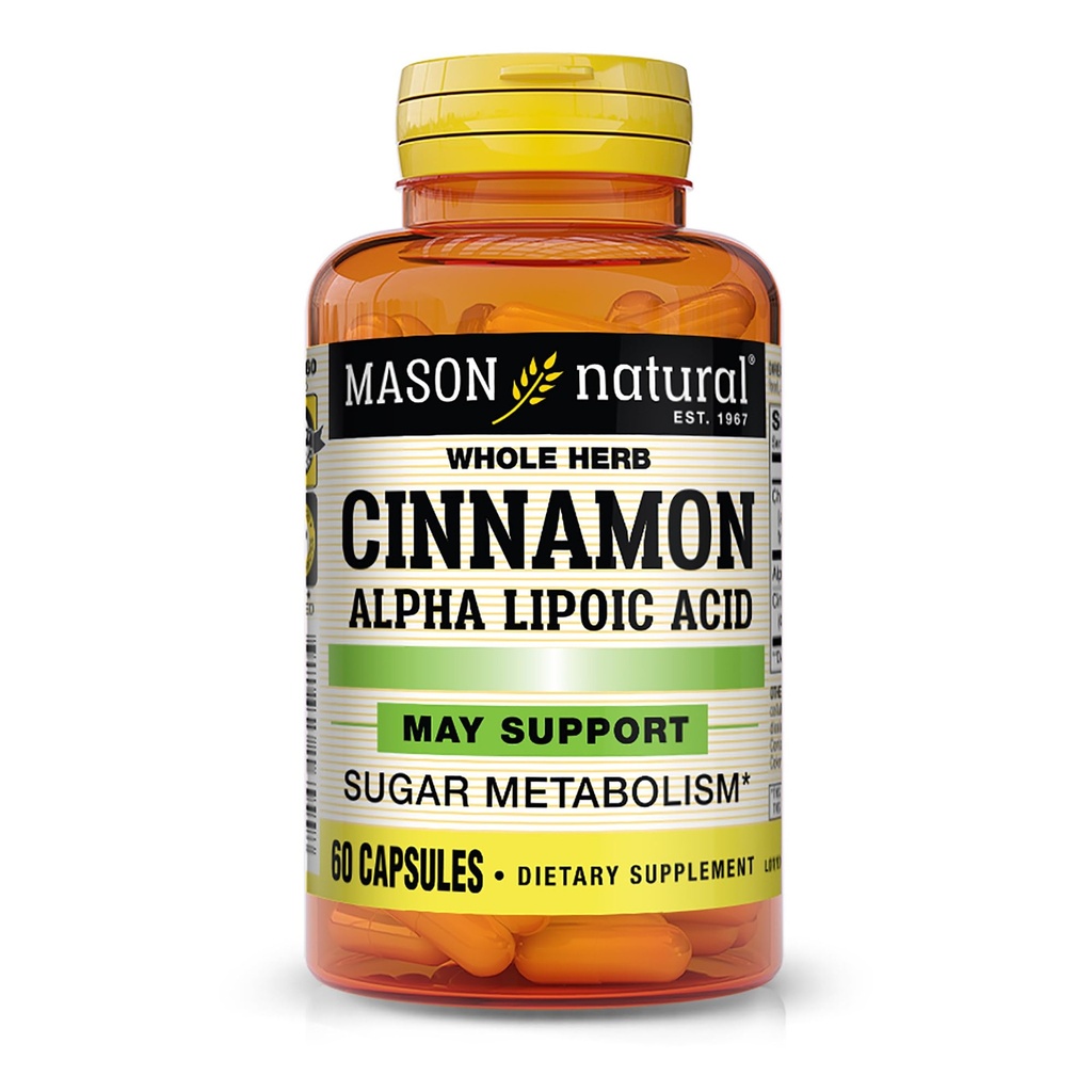 MASON NATURAL Whole Herb Cinnamon with Alpha Lipoic Acid & Chromium for Daily Wellness Support, 60 Capsules