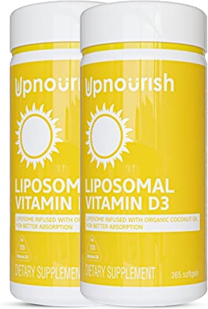 UpNourish 2 Pack - Λιποσωμική βιταμίνη D 5000 IU 730 softgels, Χοληκαλσιφερόλη Βιταμίνη D3 με φυσικό έλαιο καρύδας, συμπλήρωμα VIT D3