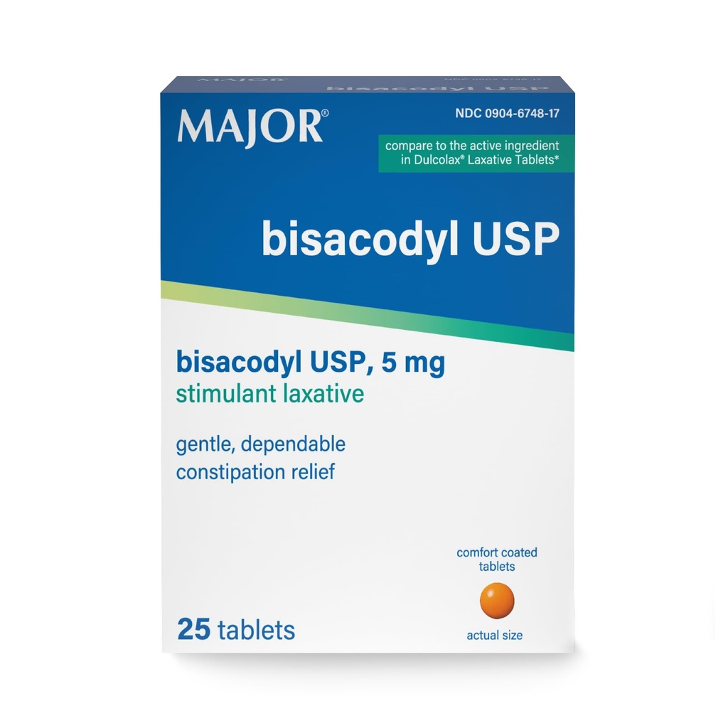 MAJOR Bisacodyl USP 5mg - Stimulant Laxatives for Constipation - Gentle Constipation Relief - 25 Comfort Coated Tablets