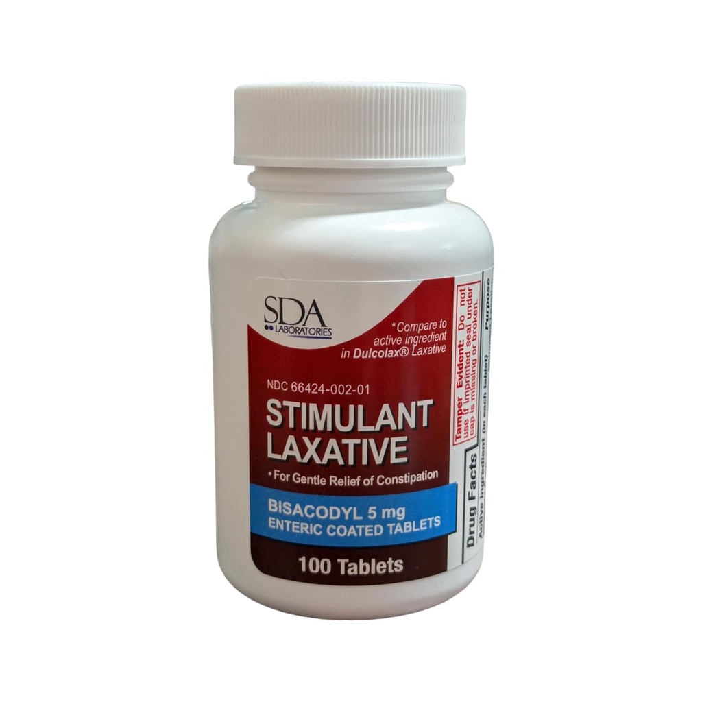SDA LABORATORIES Bisacodyl 5 mg Stimulant Laxative Enteric Coated Tablets – Gentle Constipation Relief, Fast-Acting Bowel Movement Support, Trusted Formula for Regularity – 100 Count Bottle