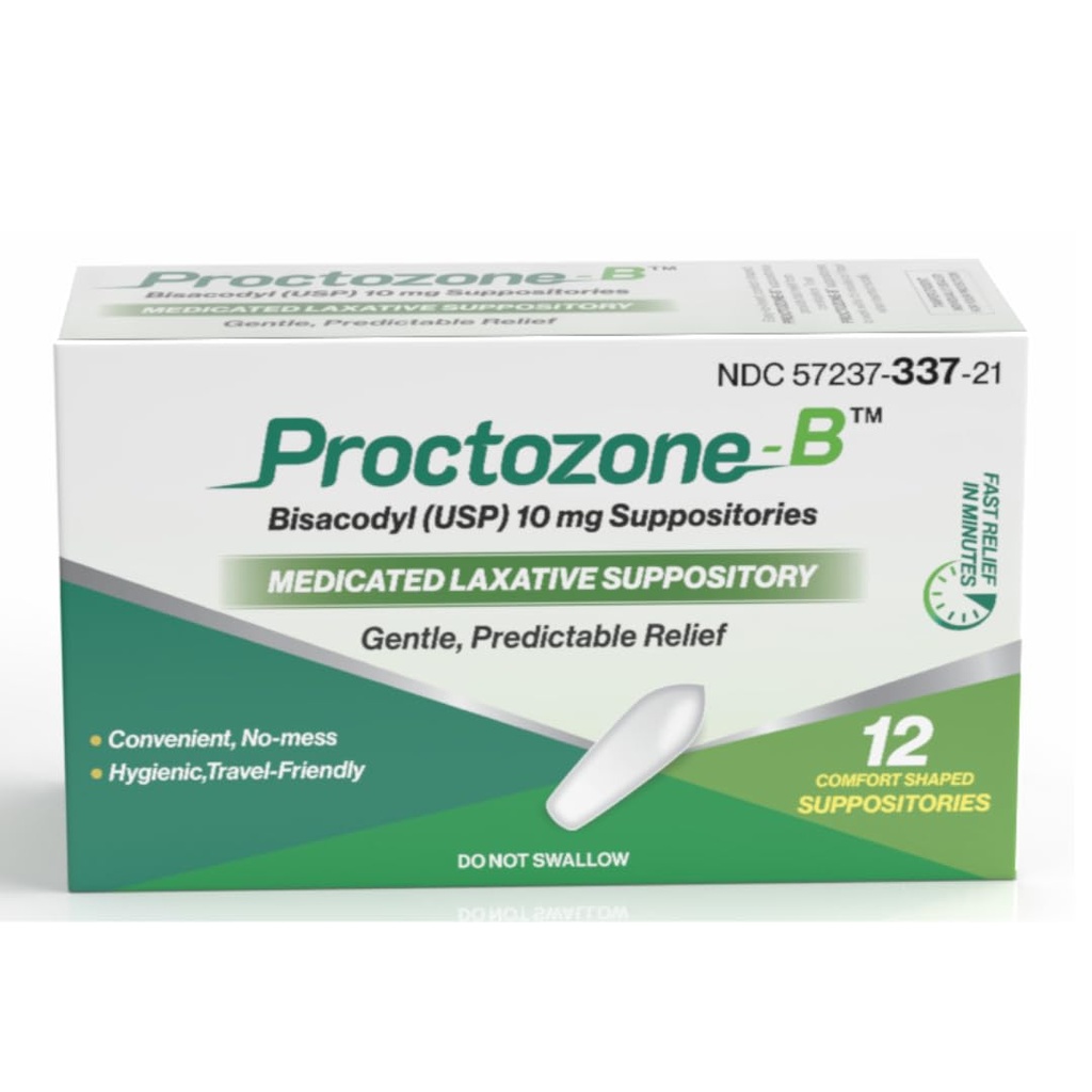 Rising PROCTOZONE-B™ Bisacodyl 10 mg Suppositories — OTC Stimulant Laxative Suppository for Occasional Constipation — 12 ct