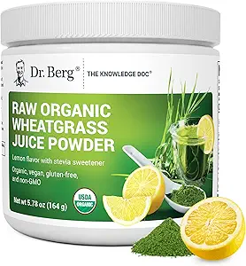 Dr. Berg USDA Certified Organic Green Powder Superfood (60 σέρβις) - Κατασκευασμένο με Ακατέργαστο Σιτόχορτο, Χλωροφύλλη, Ανιχνεύματα & Φυσικά Ένζυμα - Μη-GMO Green Superfood Powder - Λεμόνι Γεύση