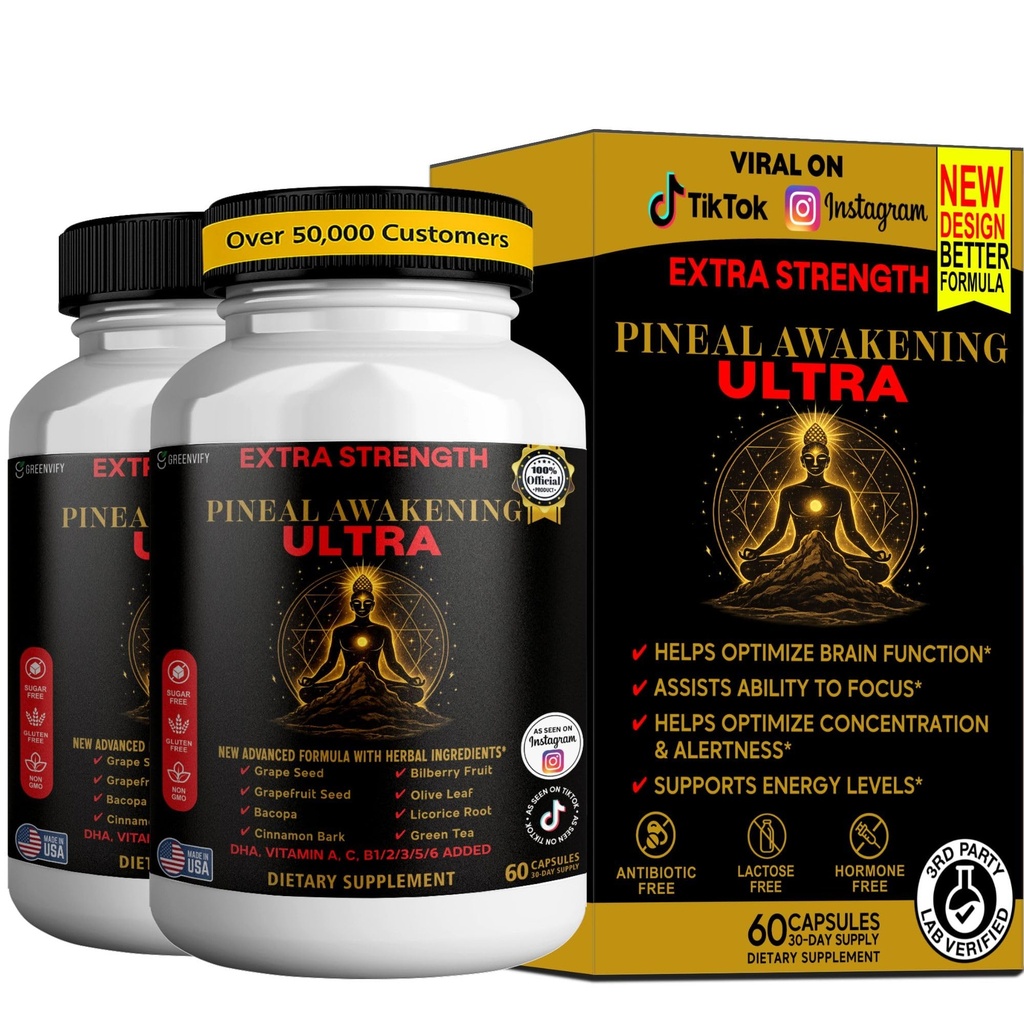 Pineal Awakening Ultra Dietary Supplement, 60 Capsules, with Grape Seed, Bacopa, Green Tea, DHA (3)