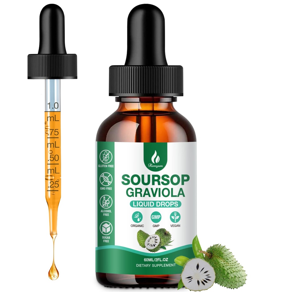 (1 Pack) Soursop Bitters Liquid - 7 in 1 Soursop Graviola Liquid Drop Leaf Extract 2 Fl Oz (60ml) with Organic Sea Moss for Cell Support & Regeneration, Liver Immune Boost Antioxidant
