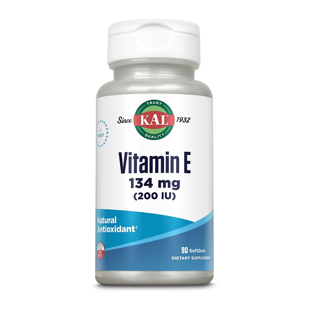 KAL E-200 D-Alpha Tocopherol 200 IU Softgels, 90 Count