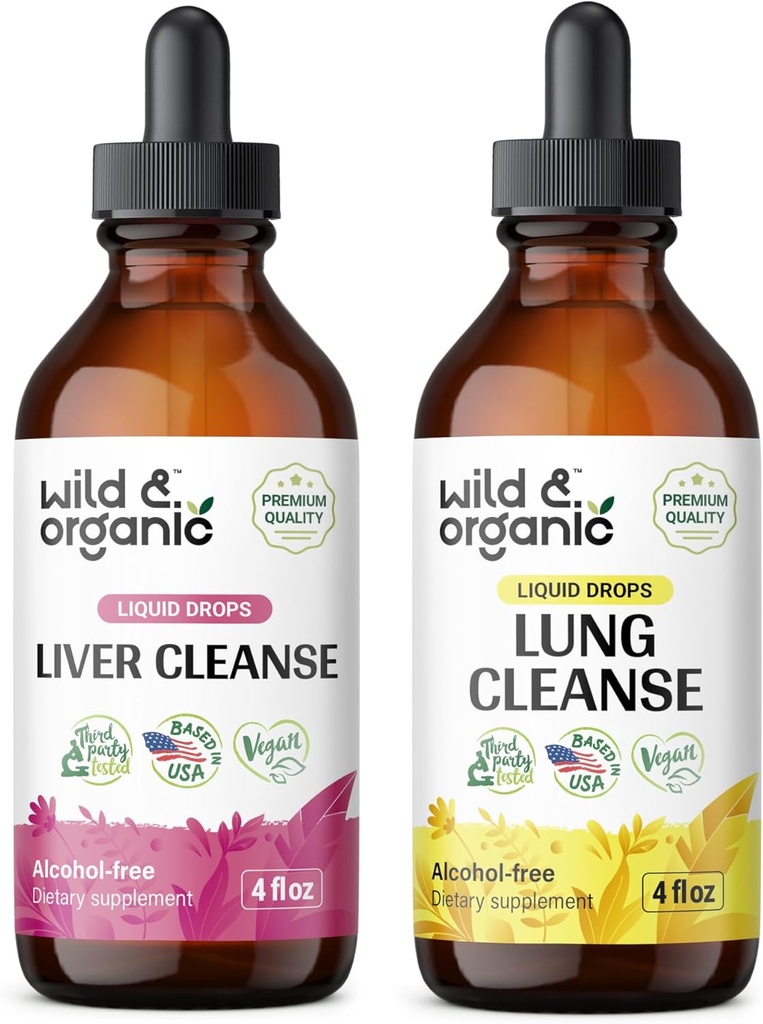 Άγρια & οργανική πλύση ήπατος Βάμμα 4 fl oz & Lung Cleanse Βάμμα 4 fl oz