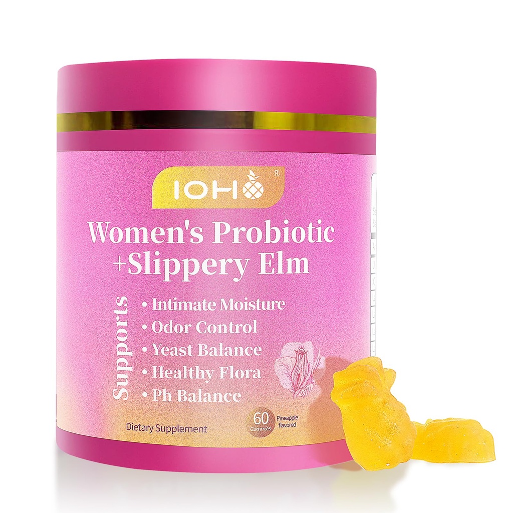 Her Juicy Feminine Probiotics Gummies for Women Tropical Pineapple Flavor | Supports pH Balance, Digestive & Immune Health | with Slippery Elm | 60 Gummies (1 Pack)