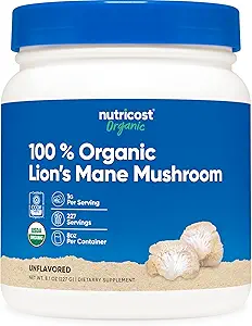 Nutricost Organic Lion's Mane Mushroom Powder (8 oz) - 227 μερίδες, Certified USDA Organic Συμπληρωματικό