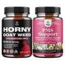 Bundle of Horny Goat Weed for Men with Black Maca Root, Tongkat Ali, Saw Palmetto & Panax Ginseng Extract and PMS Support Supplement for Women for Period Cramps Ease, Menopause Bloating, Mood Swing
